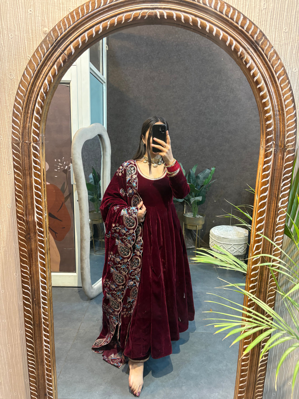 Maroon velvet Anarkali