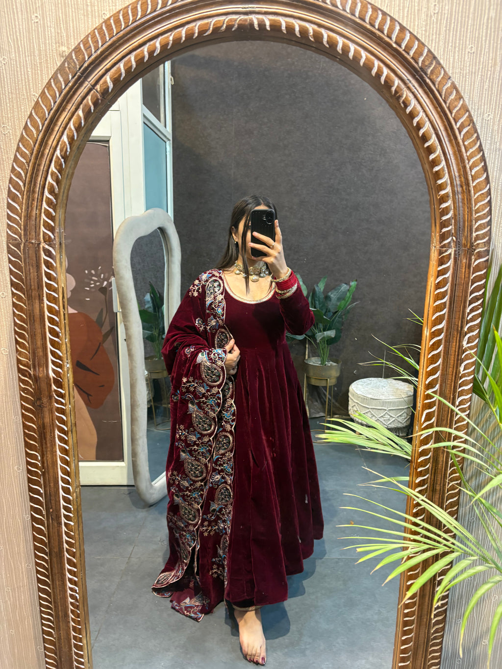 Maroon velvet Anarkali