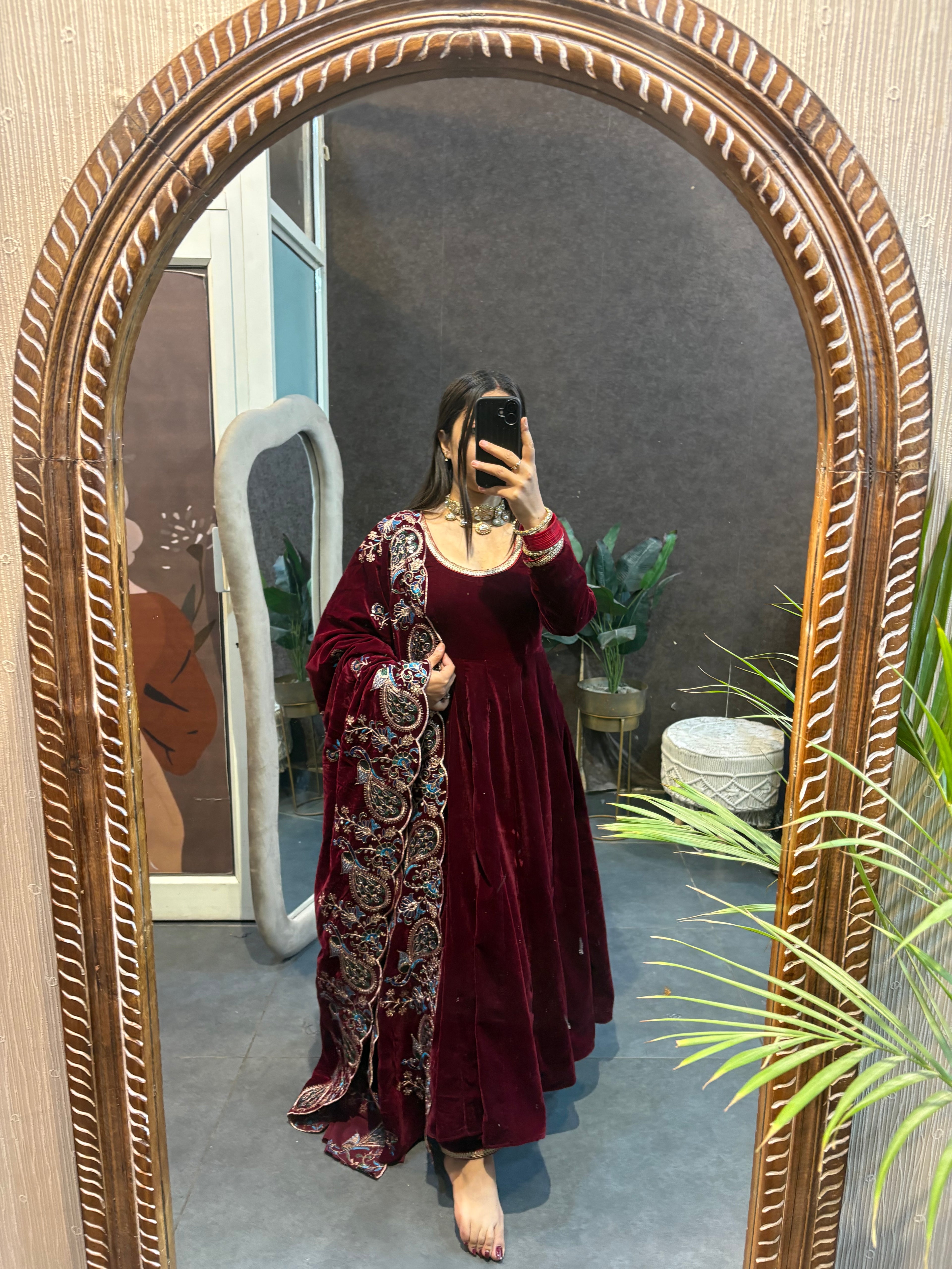 Maroon velvet Anarkali