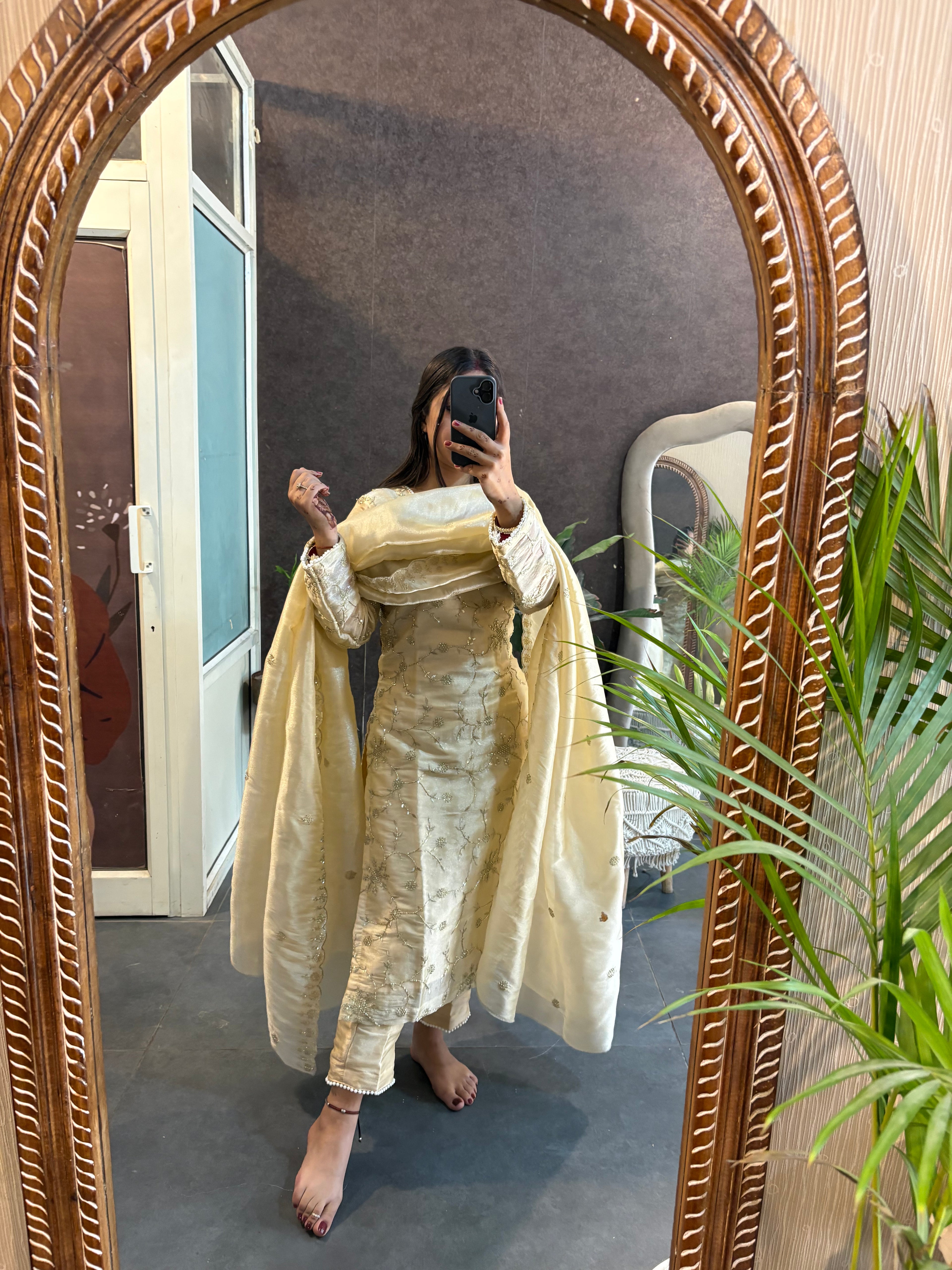 Pure Gold Zari Embroidered Suit Set