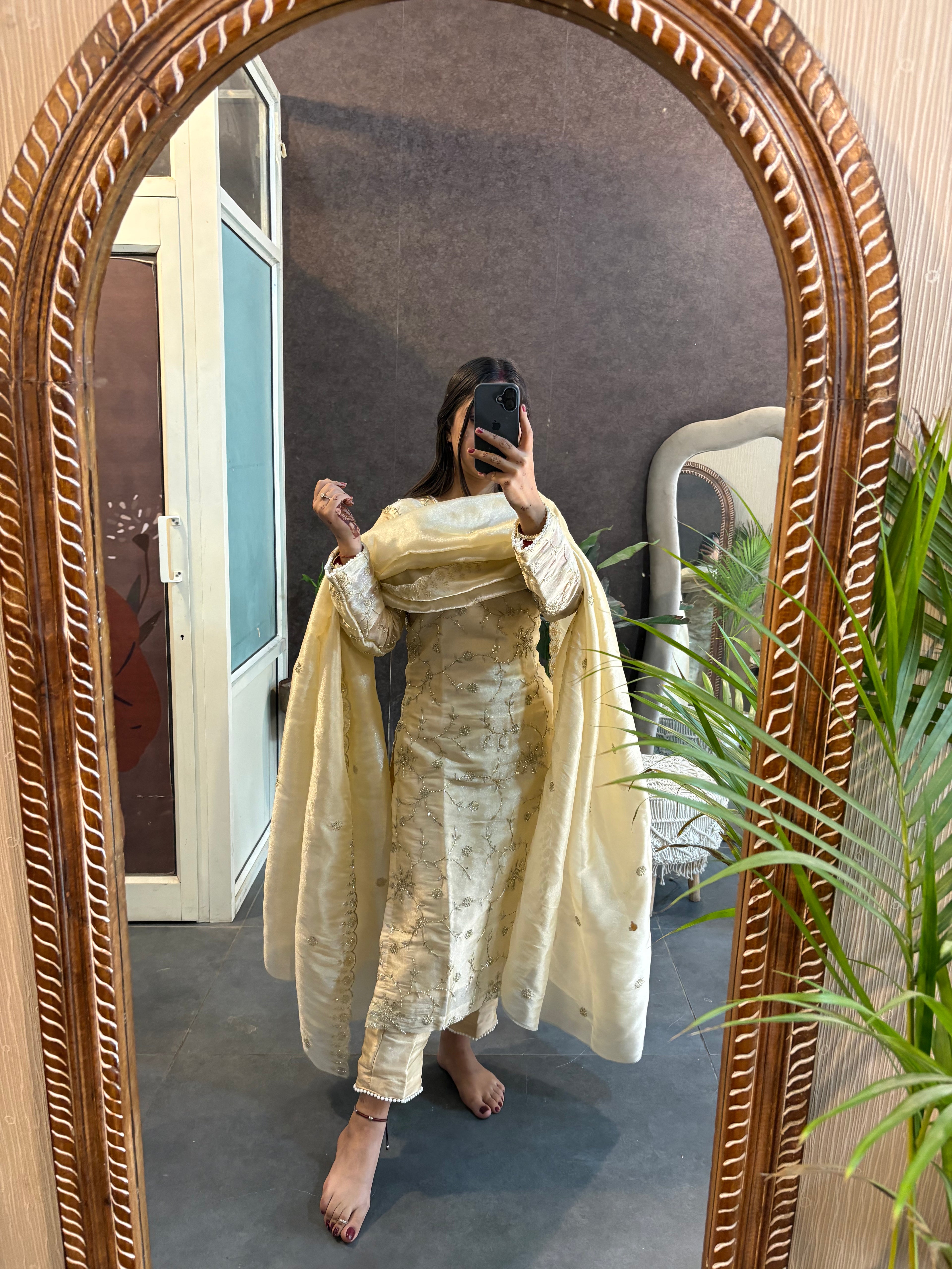 Pure Gold Zari Embroidered Suit Set