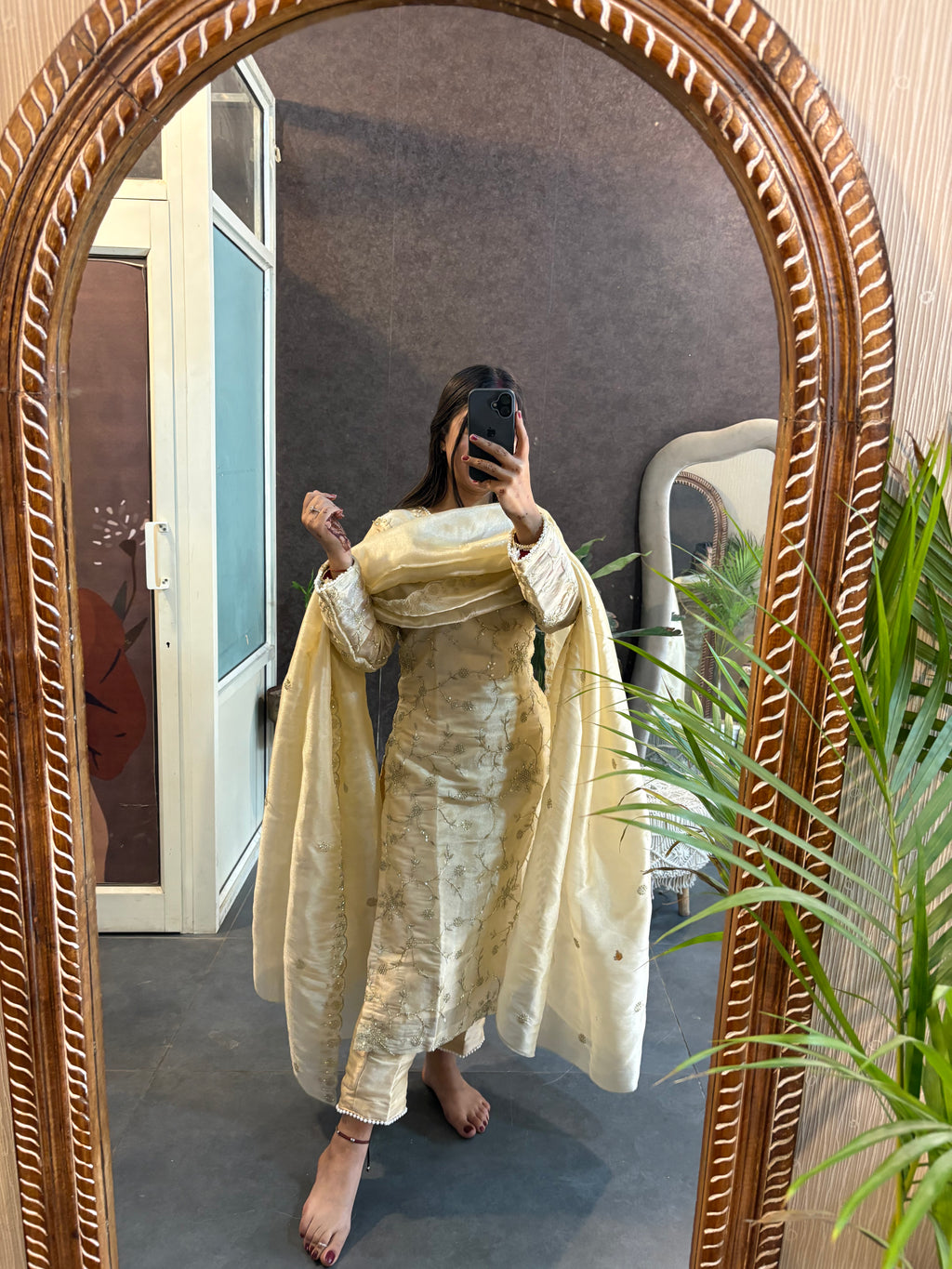 Pure Gold Zari Embroidered Suit Set