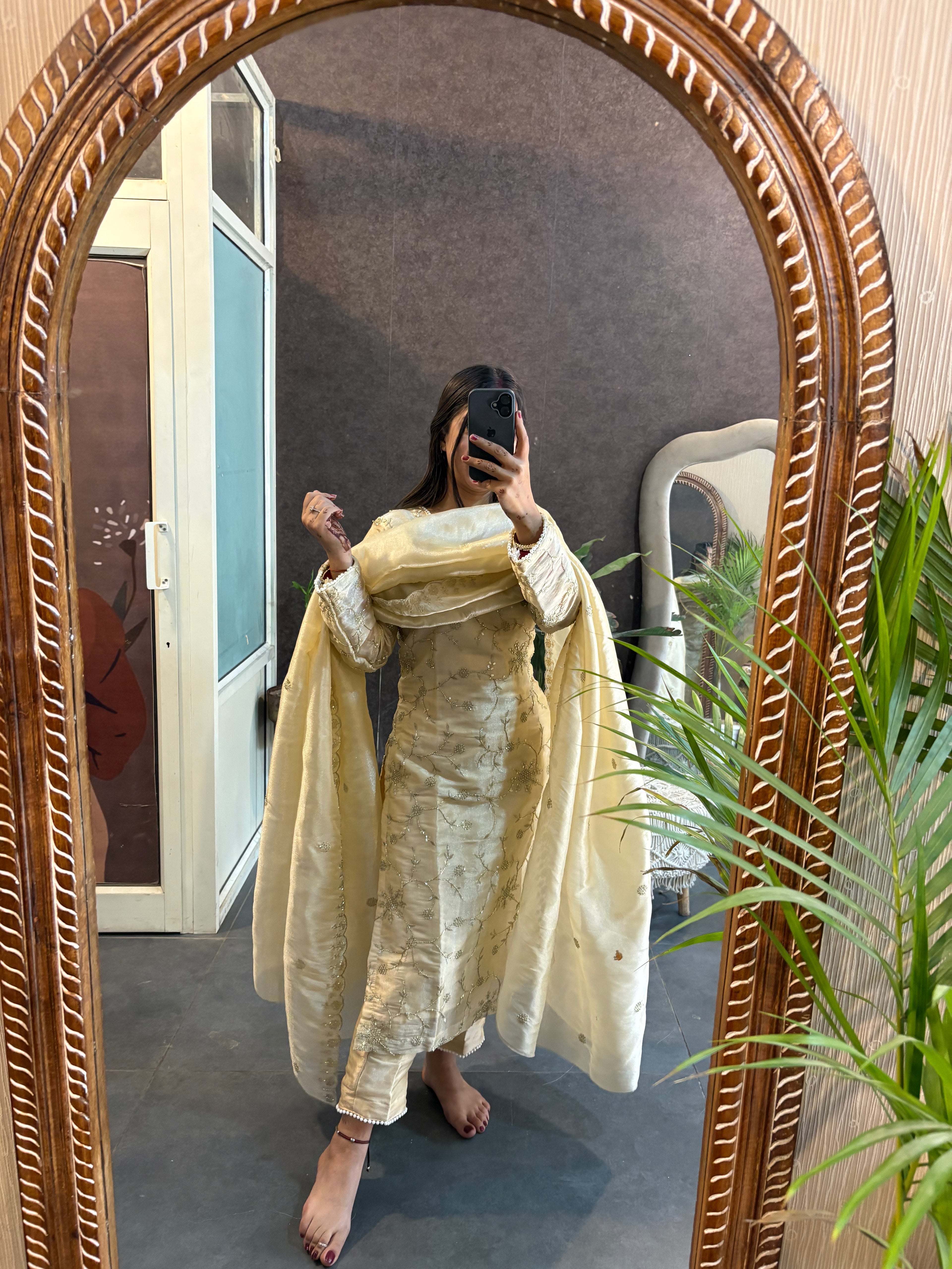 Pure Gold Zari Embroidered Suit Set