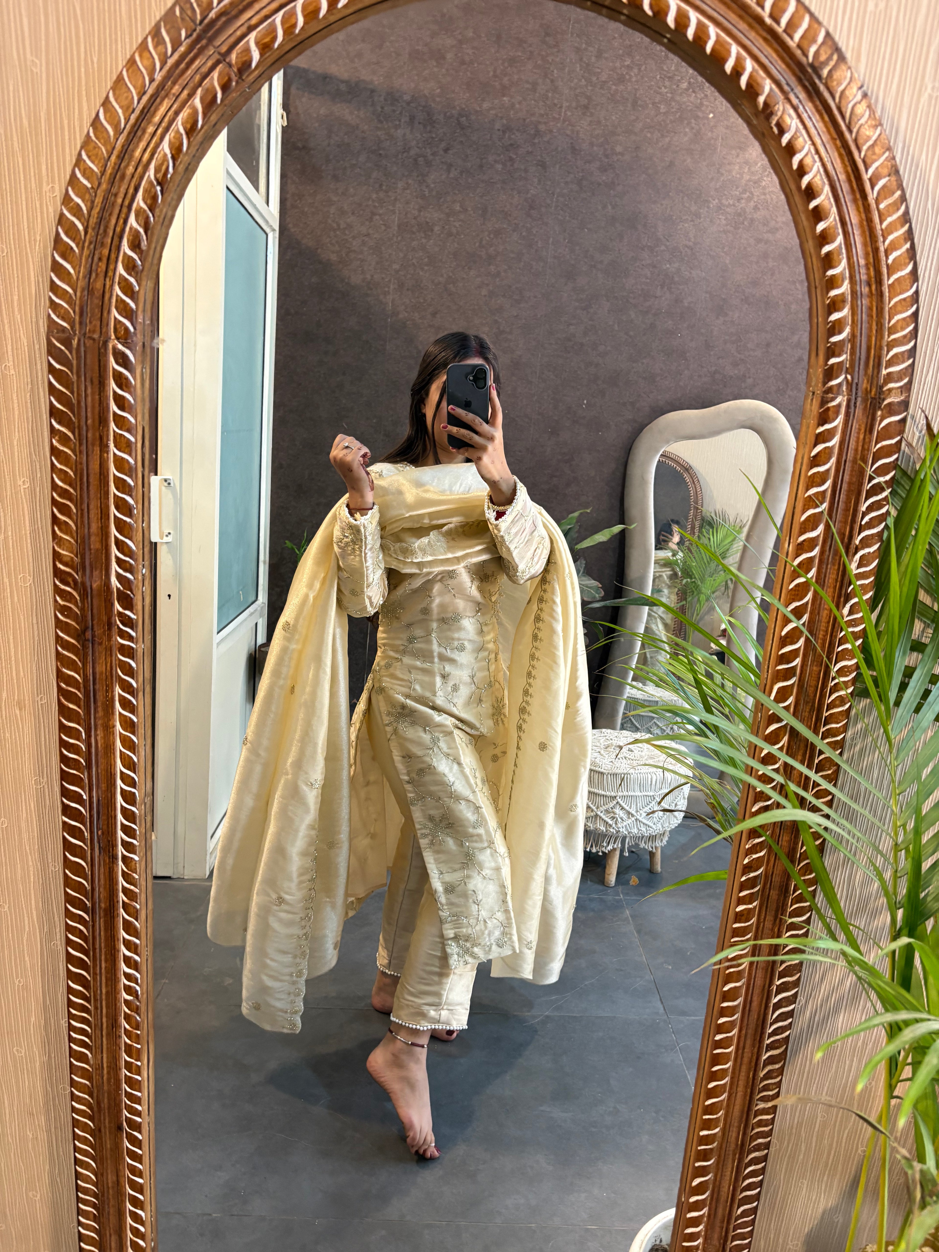 Pure Gold Zari Embroidered Suit Set