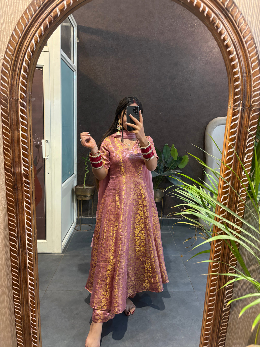 Brocade Kali Set with Chiffon Dupatta