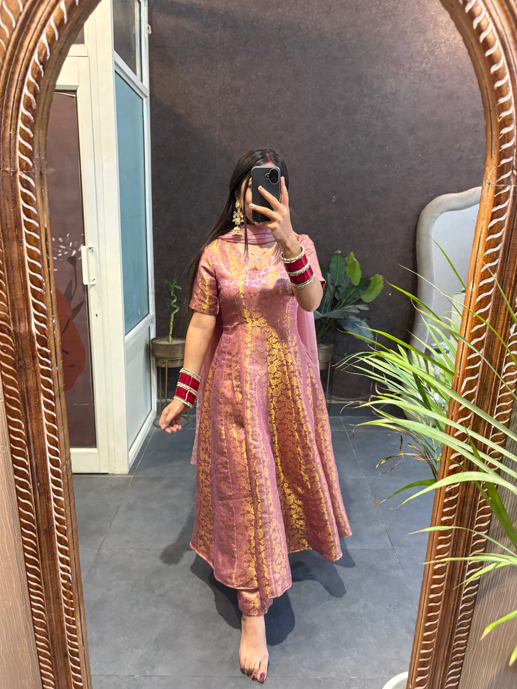 Brocade Kali Set with Chiffon Dupatta