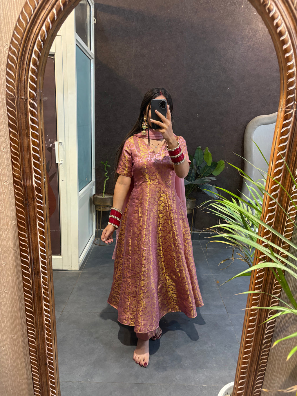 Brocade Kali Set with Chiffon Dupatta